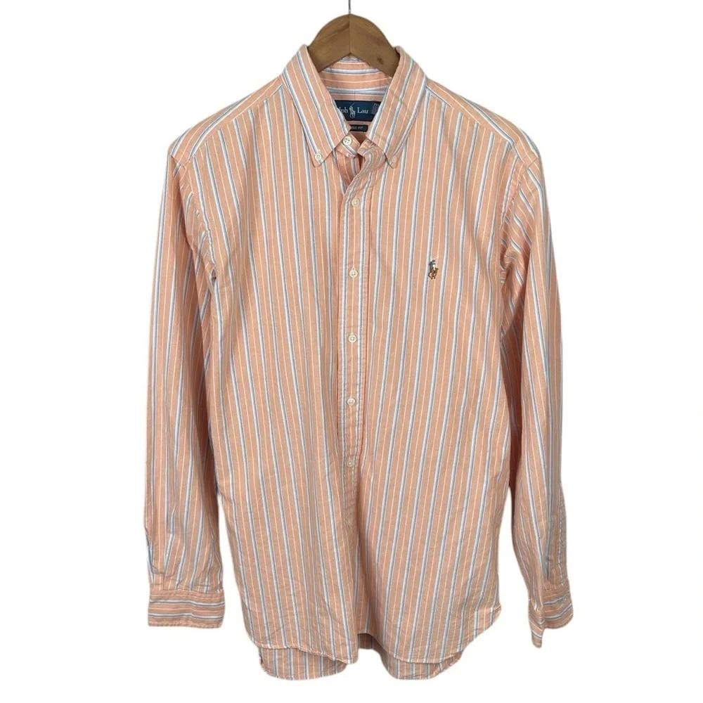 BF1523 Men’s Polo Ralph Lauren Designer Classic Fit Striped Button Down Shirt M